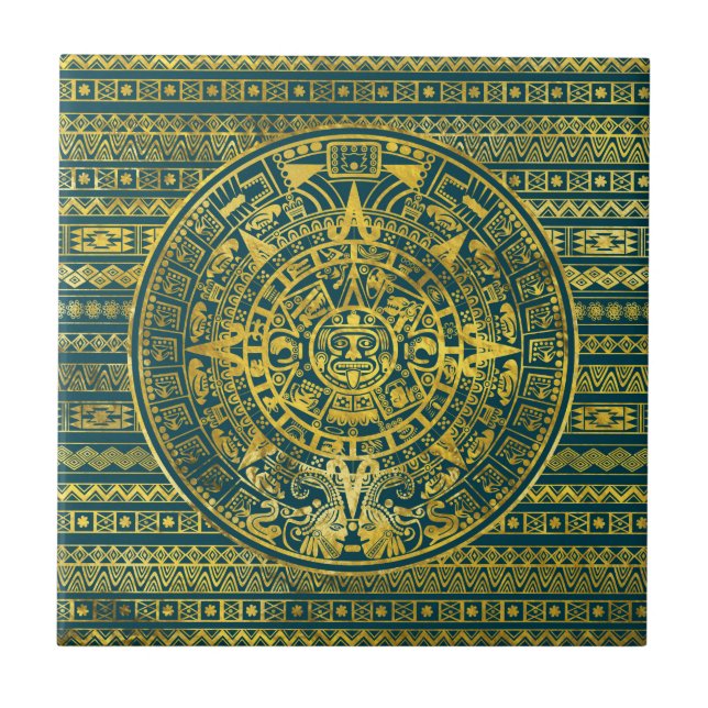 Gold  Aztec Inca Mayan Calendar Tile (Front)