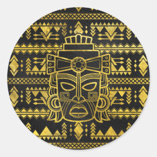 Gold  Aztec Inca Mayan Mask Classic Round Sticker