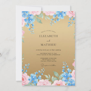 Gold Azure Watercolor Wedding Invitation