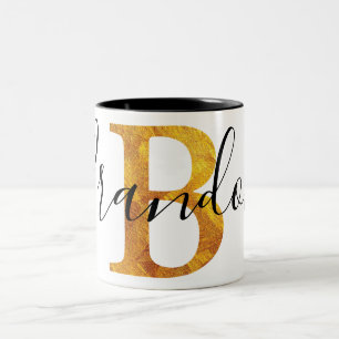Gold 'B' Monogram w/ Personalized Name Two-Tone Coffee Mug
