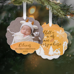 Gold Baby 1st Christmas Warm Quote Custom Photo  Ornament Card
