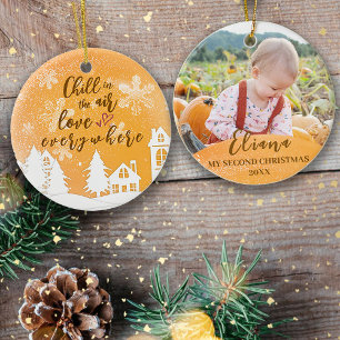 Gold Baby 2nd Christmas Warm Quote Photo Ceramic Ornament