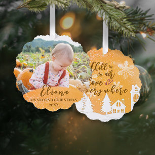Gold Baby 2nd Christmas Warm Quote Photo Ornament Card