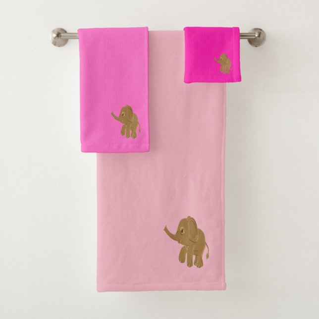 Gold baby elephant looking into the sky(pink) bath towel set (Insitu)