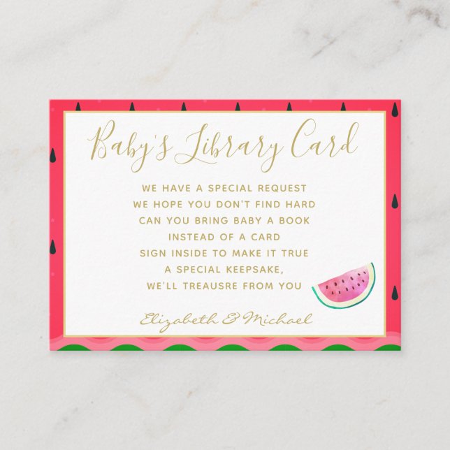 Gold Baby Library Book Request One In Melon Theme Enclosure Card (Front)