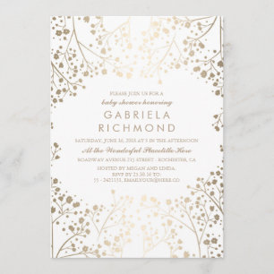 Gold Baby's Breath Elegant White Baby Shower Invitation