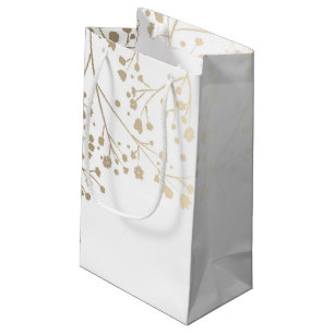 Gold Baby's Breath Elegant White Wedding Small Gift Bag