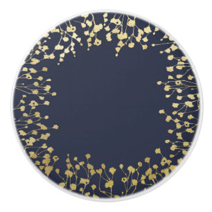 Gold Baby's Breath Floral Rustic Blue Wedding Ceramic Knob