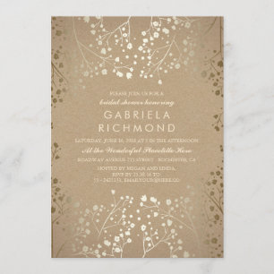 Gold Baby's Breath Kraft Bridal Shower Invitation