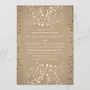 Gold Baby's Breath Kraft Rehearsal Dinner Invitation