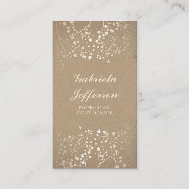 Gold Baby's Breath Kraft Style Elegant Business Card (Front)