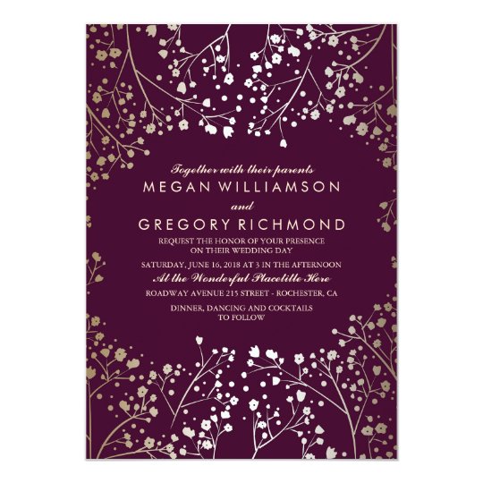 Gold Baby's Breath Plum Vintage Wedding Card