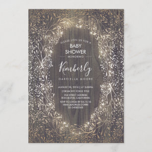 Gold Baby's Breath Rustic Country Baby Shower Invitation