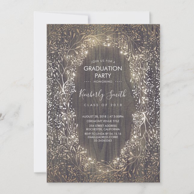 Gold Baby's Breath Rustic Country Graduation Party Invitation (Front)