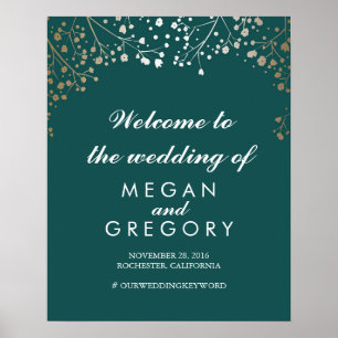 Gold Baby's Breath Teal Wedding Welcome Sign