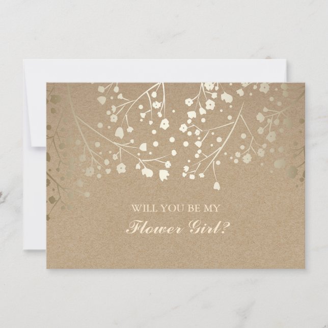 Gold Baby's Breath Wedding Flower Girl Invitation (Front)