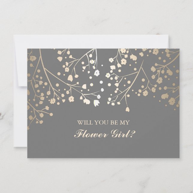 Gold Baby's Breath Wedding Flower Girl Invitation (Front)