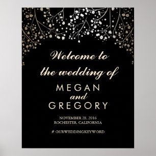 Gold Baby's Breath Wedding Welcome Sign Black