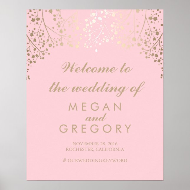 Gold Baby's Breath Wedding Welcome Sign Poster (Front)