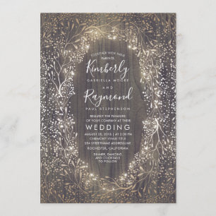 Gold Baby's Breath Wreath   Rustic Country Wedding Invitation