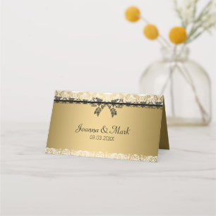 Gold Background And White Lace Place Card