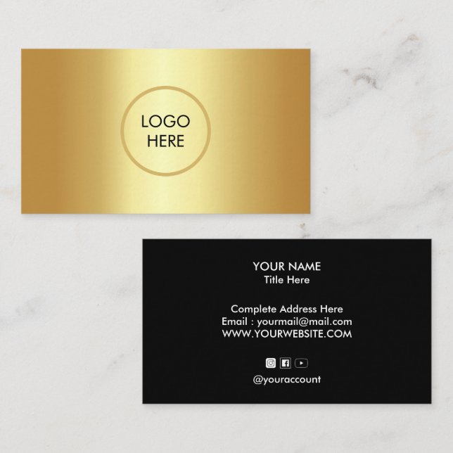 Gold background customizable logo and text business card (Front/Back)