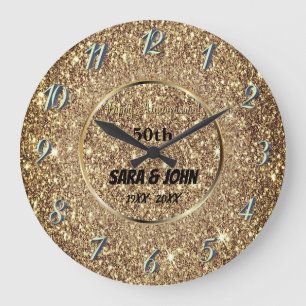  Gold background, golden circle elegant weddin lar Large Clock