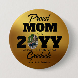 Gold Background Proud Mom Grad Round 3 Inch Round Button