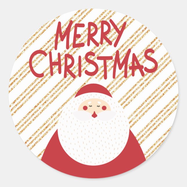 Gold Background Red Merry Christmas Santa Holiday Classic Round Sticker (Front)