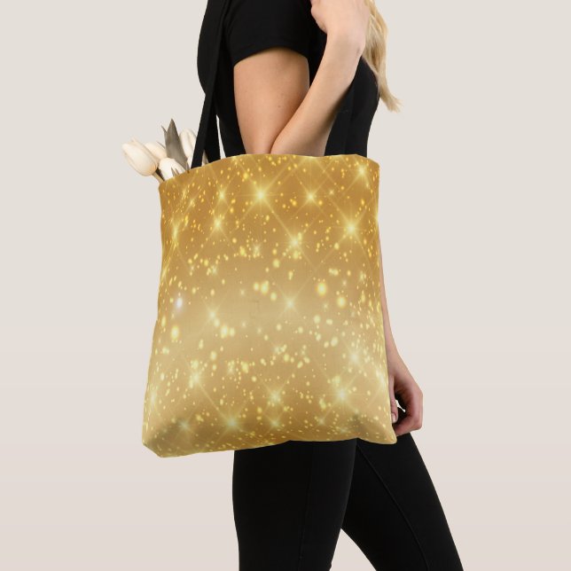 Gold Background White Sparks Tote Bag (Close Up)