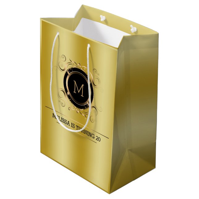 Gold Background With Gold and Black Frame Medium Gift Bag (Back Angled)