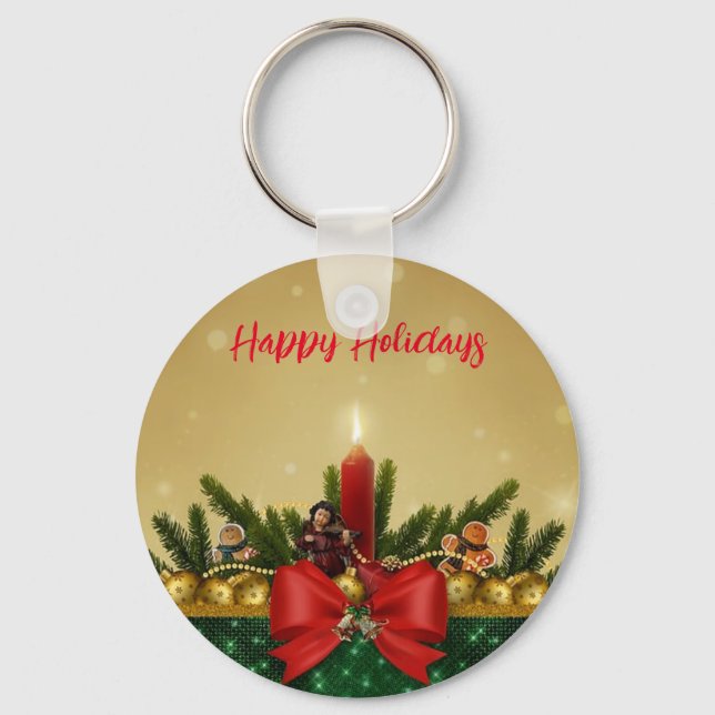 Gold Background with Pine Tree and Saint and Fat  Keychain (Front)