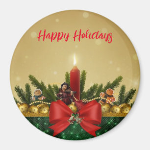 Gold Background with Pine Tree and Saint and Fat Magnet