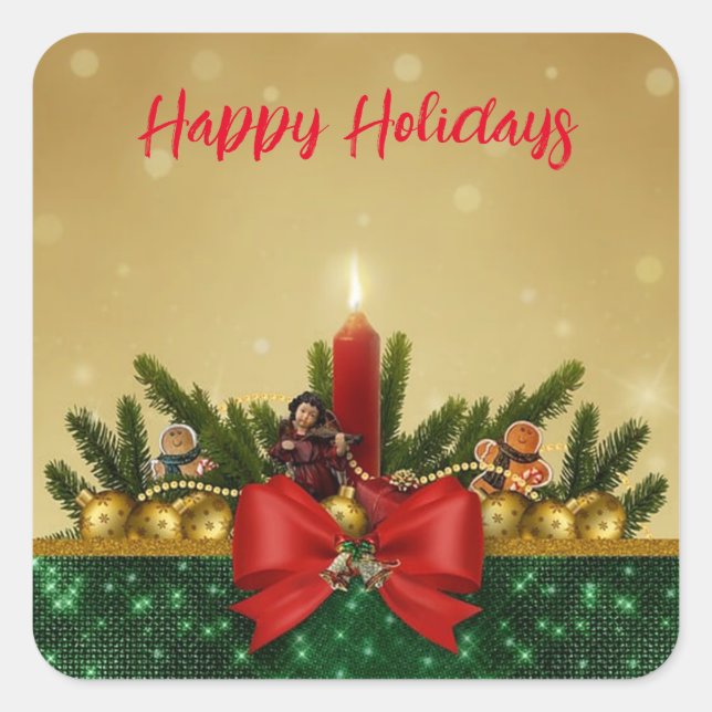  Gold Background with Pine Tree and Saint and Fat  Square Sticker (Front)