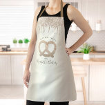 Gold Bakery Catering Chef Glitter Drips Script Apron<br><div class="desc">Here’s a wonderful way to add to the fun of baking. Add extra sparkle to your culinary adventures whenever you wear this elegant, sophisticated, simple, and modern apron. A sparkly, champagne gold pretzel, script handwritten typography and glitter drips overlay a girly faux metallic champagne gold ombre background. Personalize with your...</div>