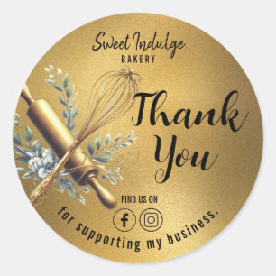 Gold Baking Utensils Thank You  Classic Round Sticker