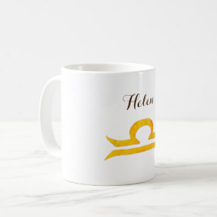Gold Balance, Libra Zodiac Sign Custom Name Coffee Mug