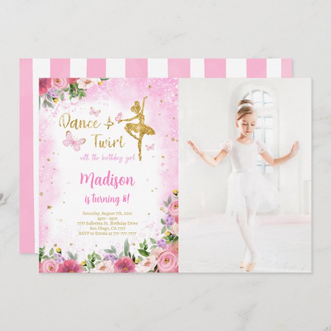 Gold Ballerina Photo Invitation  (Front/Back)