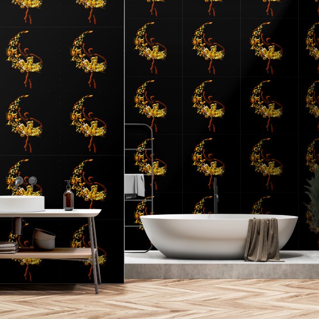 Gold Ballet Dancer Woman Custom Colour Black Wallpaper (Bathroom)