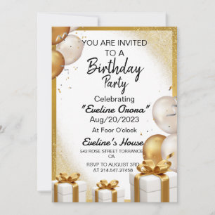 Gold Ballons Gift Birthday Invitation