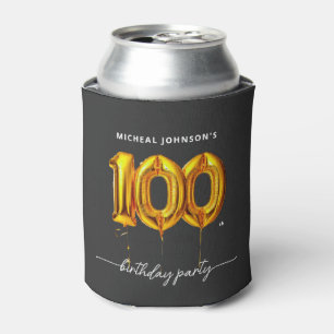 Gold Balloon Black 100th Birthday Party Can Cooler