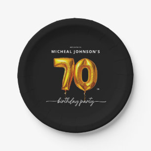Gold Balloon Black 70th Birthday Party Paper Plate