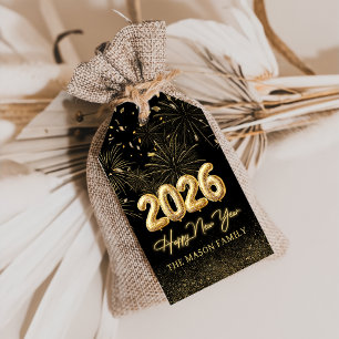 Gold Balloon Cheers New Year Eve Party Gift Tags