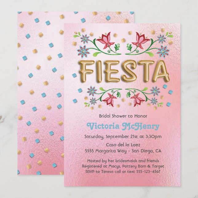 Gold Balloon Fiesta Bridal Shower Invitations (Front/Back)