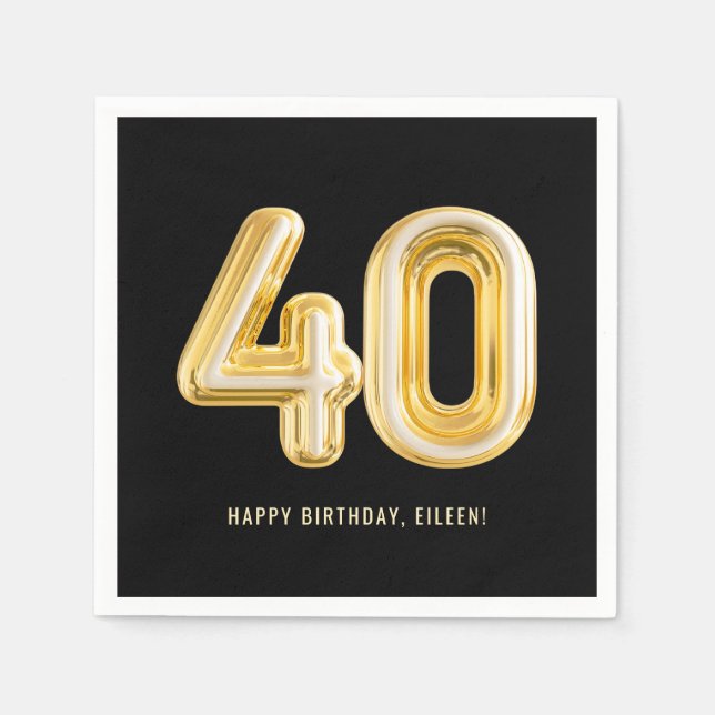 Gold Balloon Forty 40th Birthday Party Napkins (Front)