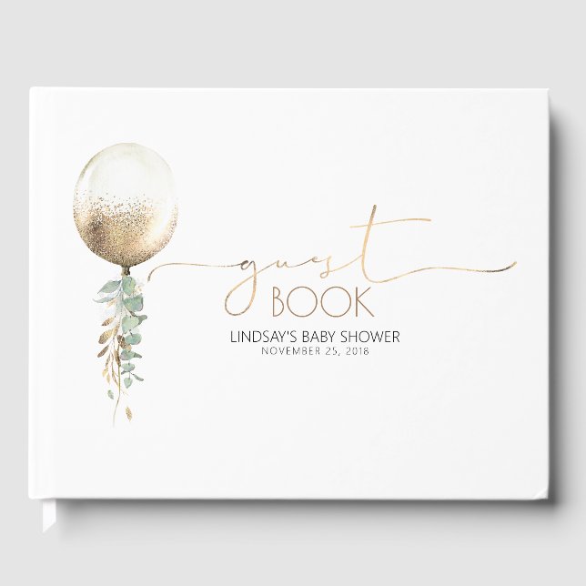 Gold Balloon Garland Baby Shower Guest Book (Front)