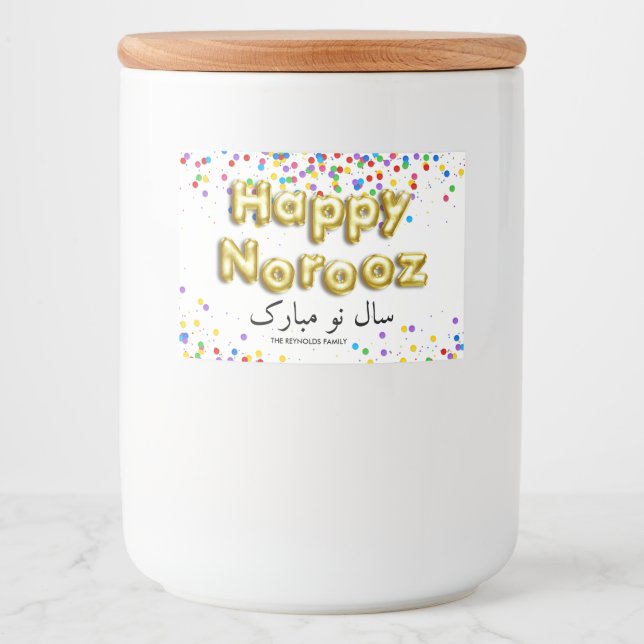 Gold Balloon Happy Norooz Persian New Year Food Label (Front)
