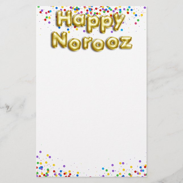 Gold Balloon Happy Norooz Persian New Year Stationery (Front)