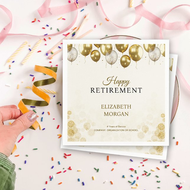 Gold Balloon Happy Retirement Napkin (Gold Balloon Happy Retirement Napkins)