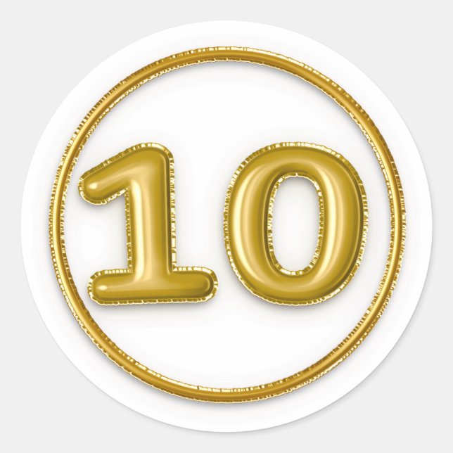 Gold Balloon Number 10 Round Sticker (Front)